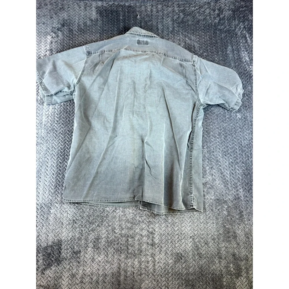 Vintage Route 66 Shirt Mens M Gray Denim Pleated Button Up Streetwear Outdoor
